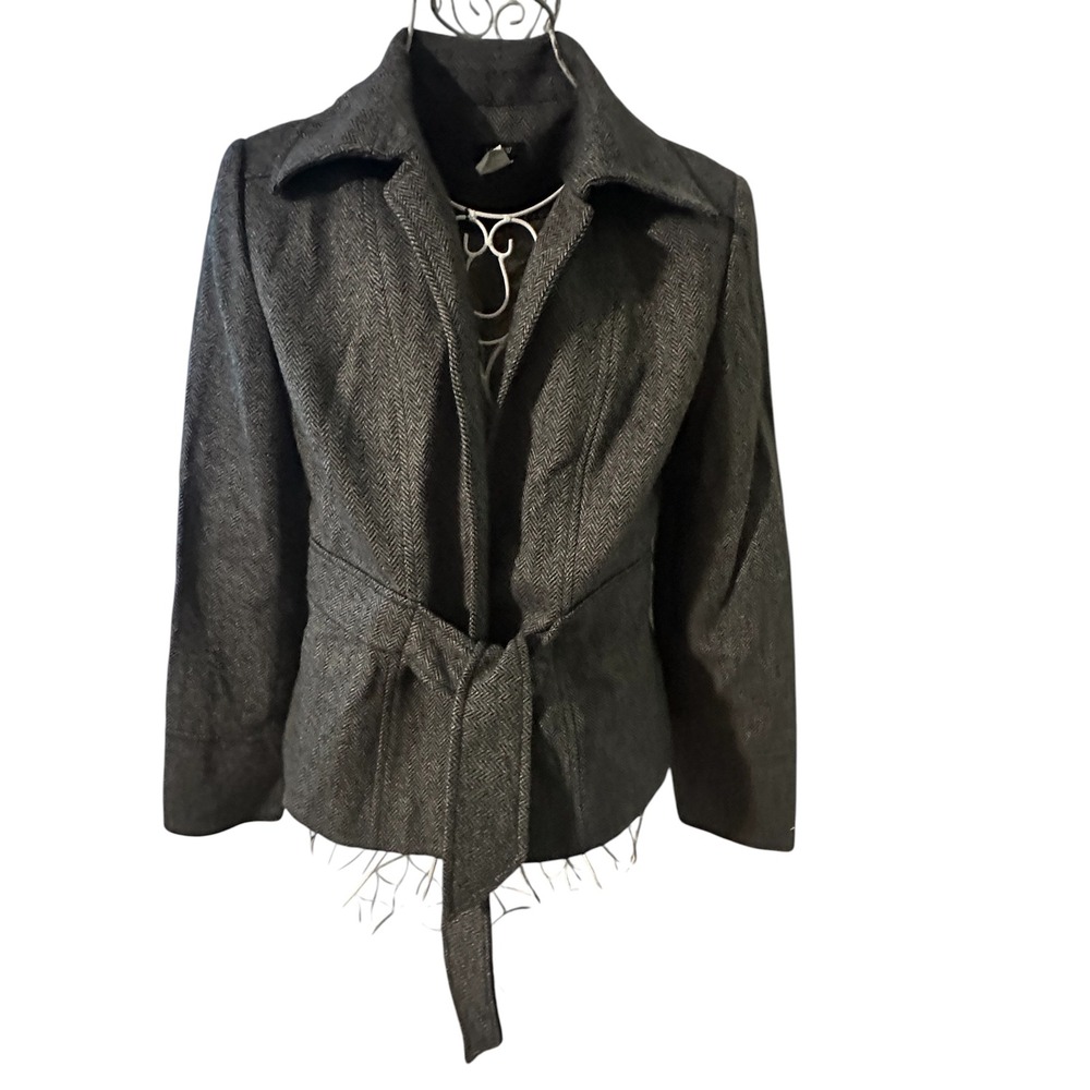 J.Crew Robert Noble Scottish Wool Herringbone Wrap Jacket Grey 6